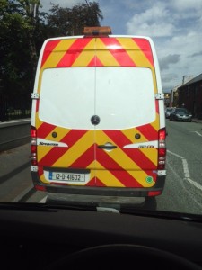 warning graphic on van
